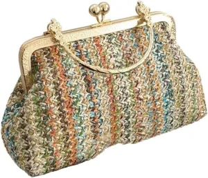 Clutch Purses for Women Luxury Womens Evening Clutch Bag Colorful Straw Woven Shell Crossbody Shoulder Bag for Beach Vacation