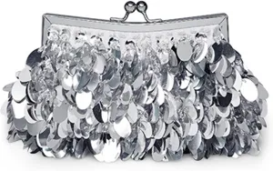 Clutch Purses for Women Shiny Silver Sequin Clutch Evening Bag for Women Fashionable Small Purse for Prom, Parties, and Banquets