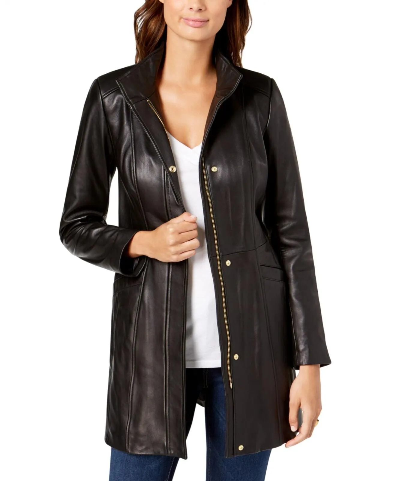 Cole Haan Womens Zip Snap Front Leather Moto Jacket 1677d3edbac498 Black S