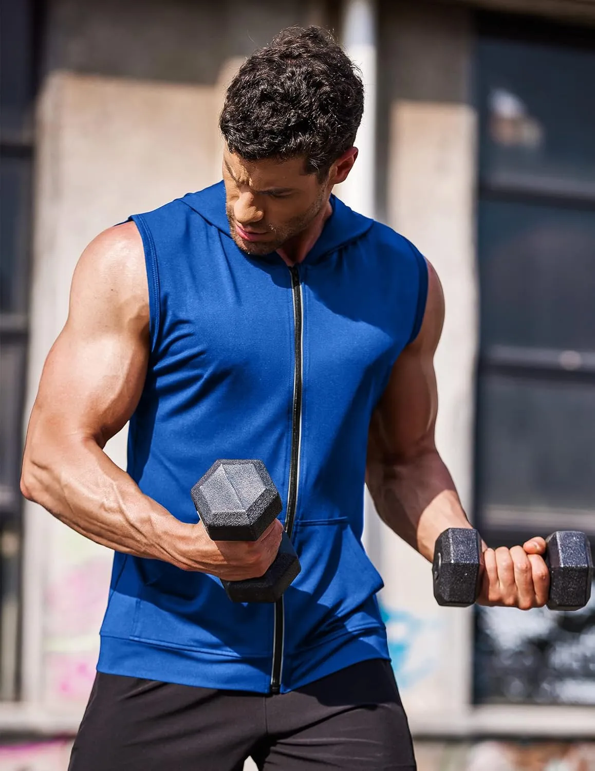 COOFANDY Men's Workout Hooded Tank Tops Zip Up Sleeveless Hoodie Bodybuilding Fitness Gym Muscle Cut Off T Shirt