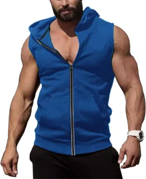 COOFANDY Men's Workout Hooded Tank Tops Zip Up Sleeveless Hoodie Bodybuilding Fitness Gym Muscle Cut Off T Shirt