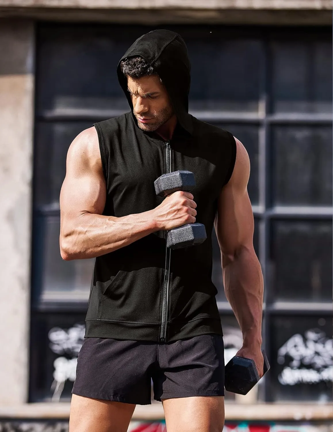 COOFANDY Men's Workout Hooded Tank Tops Zip Up Sleeveless Hoodie Bodybuilding Fitness Gym Muscle Cut Off T Shirt