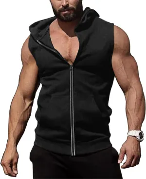 COOFANDY Men's Workout Hooded Tank Tops Zip Up Sleeveless Hoodie Bodybuilding Fitness Gym Muscle Cut Off T Shirt