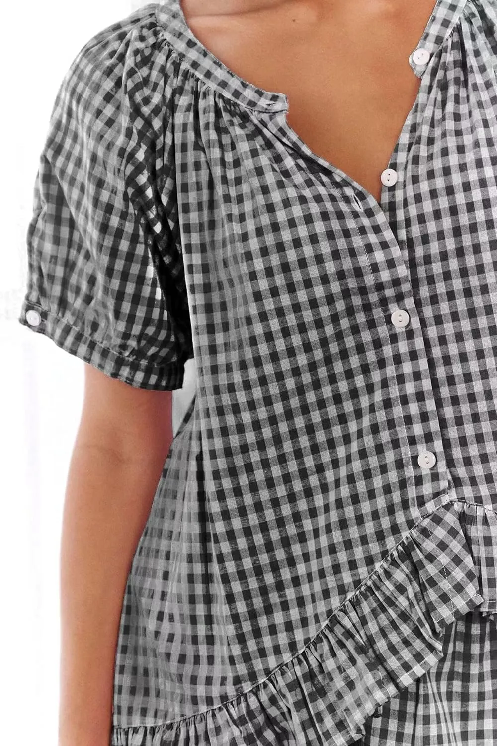 Cotton Pajamas for Women Set Plaid 2 Piece Short Sleeve Tops and Pants Cute Gingham Pj Lounge Set