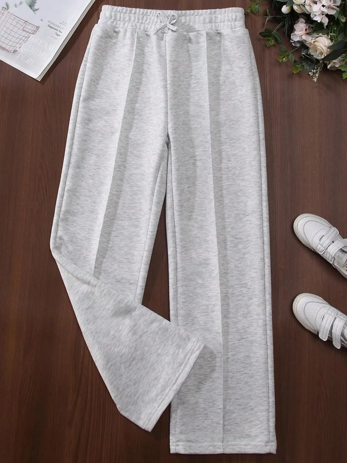 COZYEASE Girls' Wide Leg Sweatpants High Elastic Waist Pants Drawstring Casual Straight Leg Jogger Swearpants with Pocket