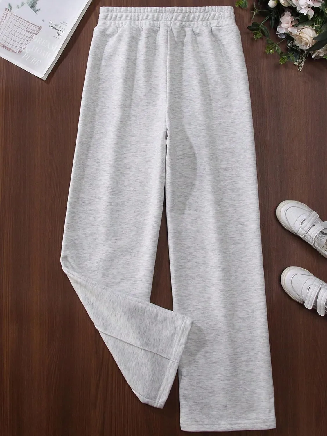 COZYEASE Girls' Wide Leg Sweatpants High Elastic Waist Pants Drawstring Casual Straight Leg Jogger Swearpants with Pocket
