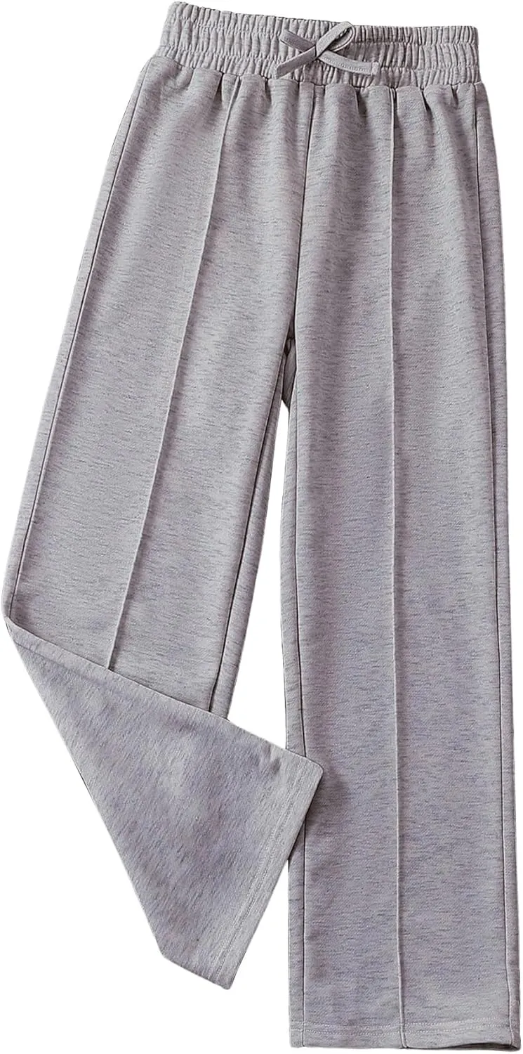 COZYEASE Girls' Wide Leg Sweatpants High Elastic Waist Pants Drawstring Casual Straight Leg Jogger Swearpants with Pocket