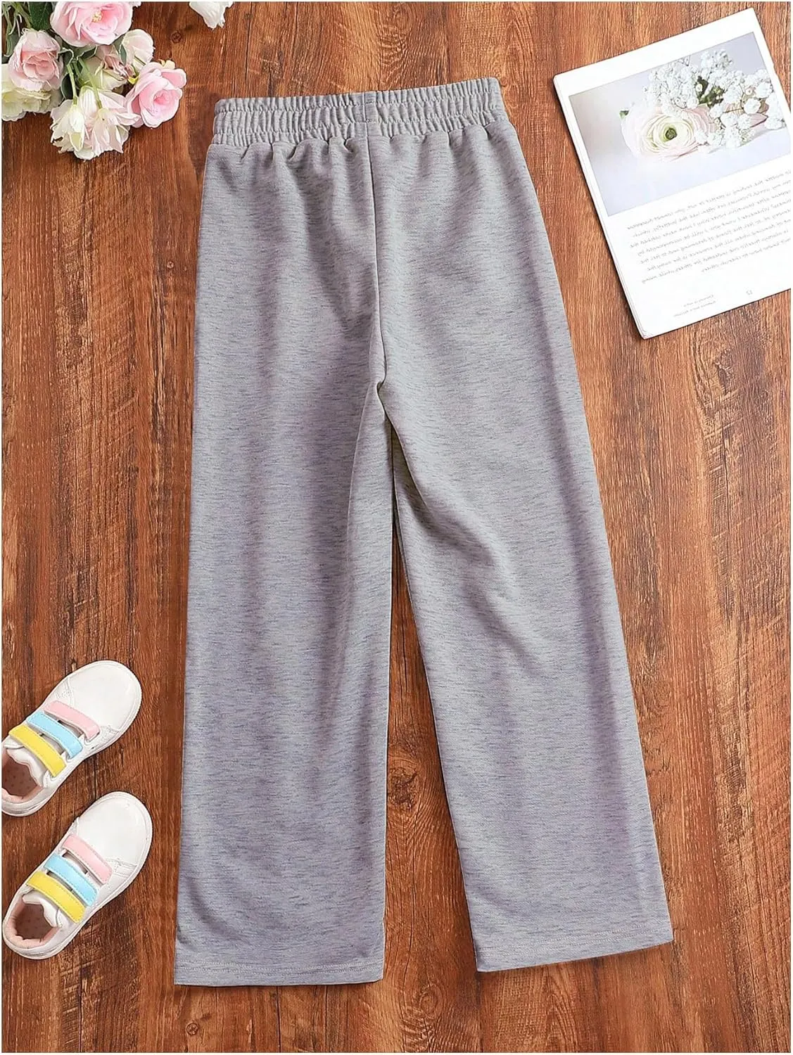 COZYEASE Girls' Wide Leg Sweatpants High Elastic Waist Pants Drawstring Casual Straight Leg Jogger Swearpants with Pocket