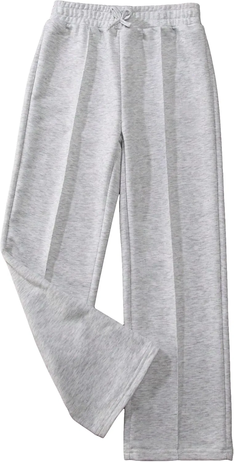 COZYEASE Girls' Wide Leg Sweatpants High Elastic Waist Pants Drawstring Casual Straight Leg Jogger Swearpants with Pocket