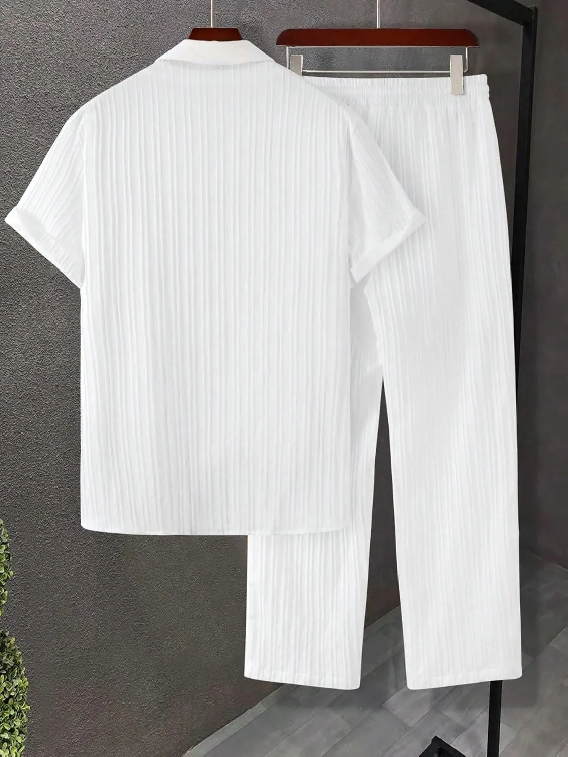 COZYEASE Men's 2 Piece Outfit Short Sleeve Button Down Shirt Loose Pants Set Summer Beach Vacation Outfits