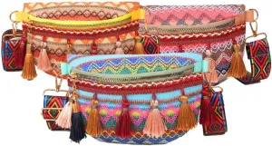 Crossbody Bag for Women , Bohemian Style Fanny Pack , Waist Pack w/ Tassels, Travel Pouch , Fashion Pack for Outdoor, Festivals, Concerts (Yellow)