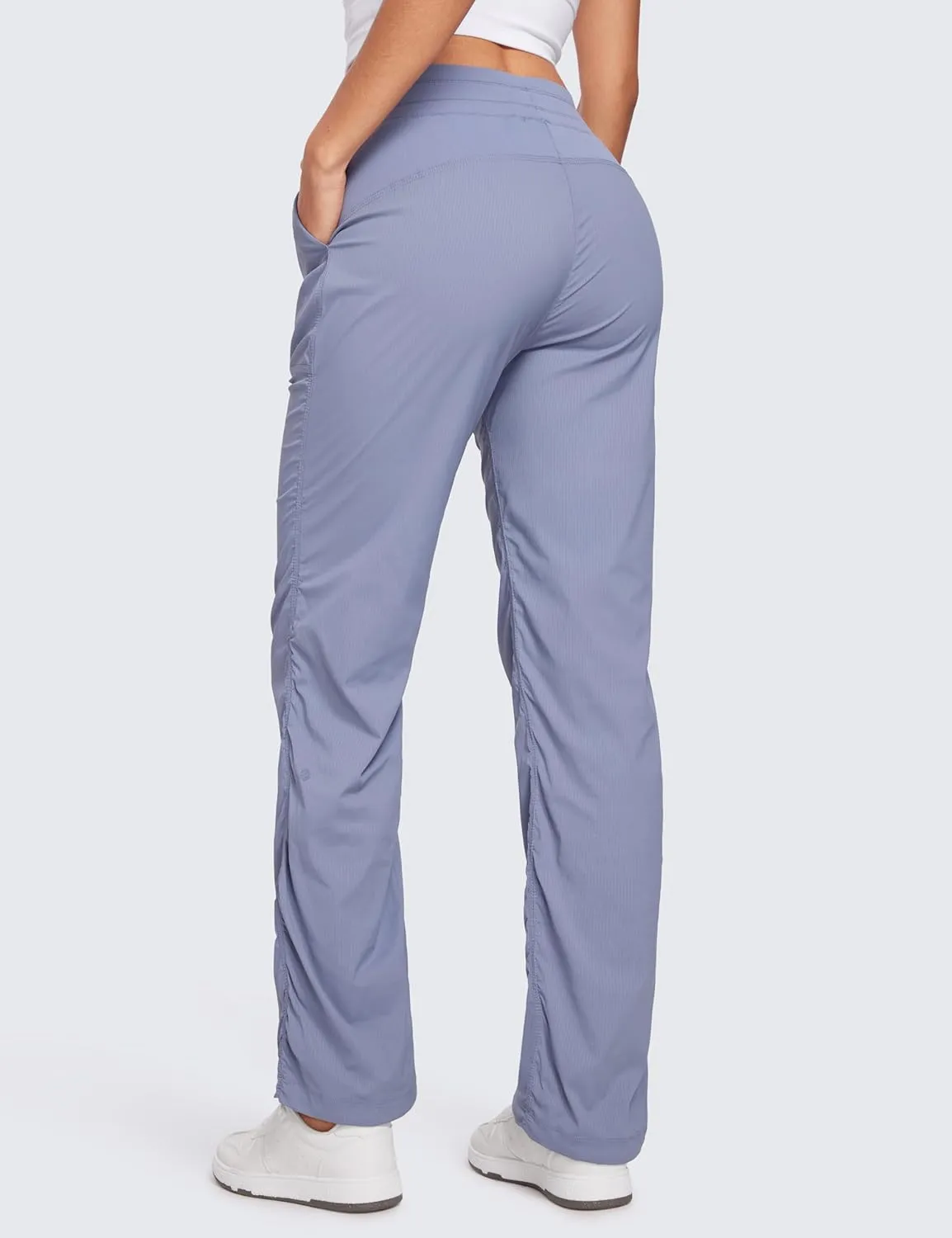 CRZ YOGA Lightweight Straight Leg Workout Pants for Women Casual Ruched Work Gym Athletic Joggers with Pockets