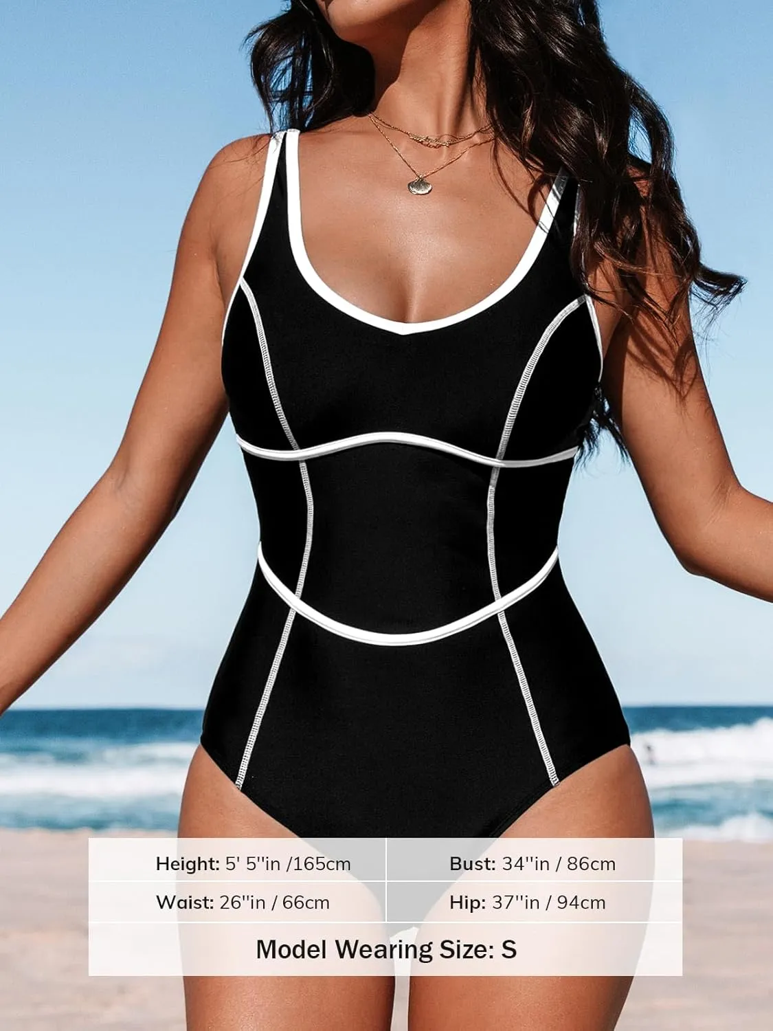 CUPSHE Women's One Piece Swimsuit Scoop Neck Bathing Suit Color Block Adjustable Wide Straps