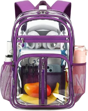 Cusangel Clear Purple Backpack for Women  Heavy Duty See Through XL H18''xW13''xD8 Plastic Big Transparent Bookbag for Sport Event,School,Stadium Events & Work Backpacks