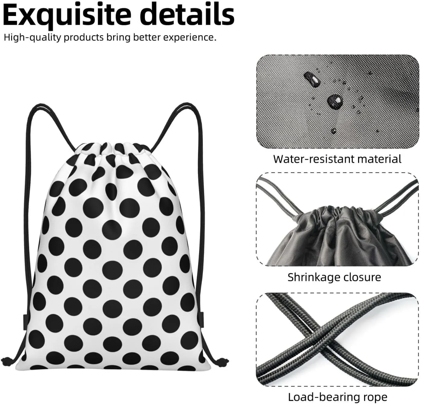 Cute Polka Dots Drawstring Bags Backpack Bag Casual String Daypack for Women Men Sport Gym Yoga Travel Backpacks
