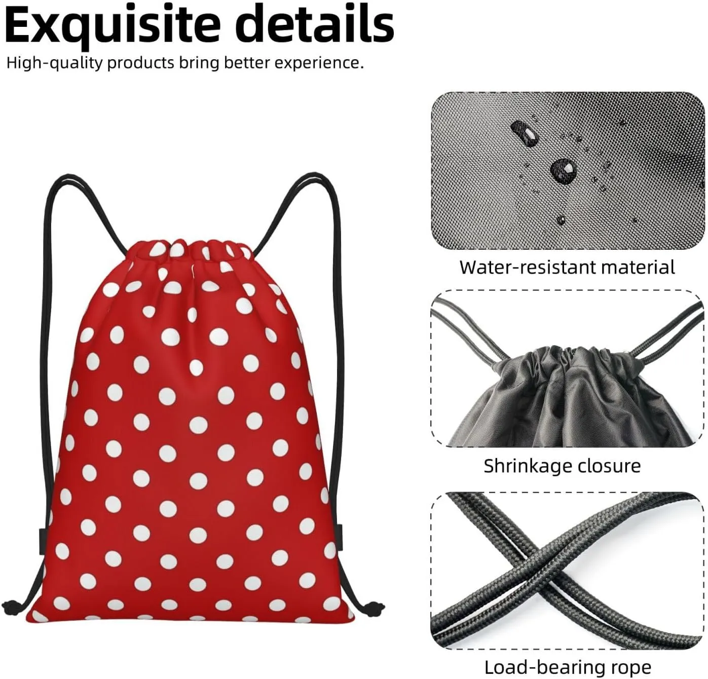 Cute Polka Dots Drawstring Bags Backpack Bag Casual String Daypack for Women Men Sport Gym Yoga Travel Backpacks