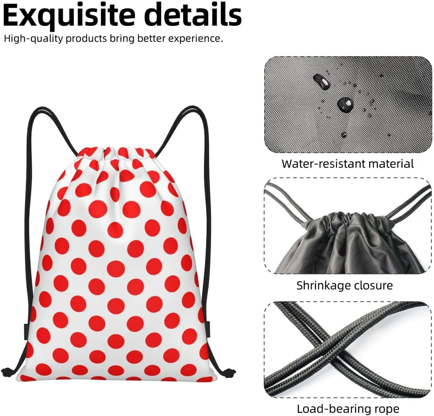 Cute Polka Dots Drawstring Bags Backpack Bag Casual String Daypack for Women Men Sport Gym Yoga Travel Backpacks