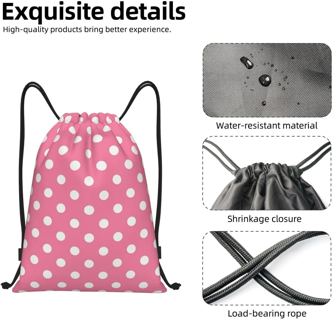 Cute Polka Dots Drawstring Bags Backpack Bag Casual String Daypack for Women Men Sport Gym Yoga Travel Backpacks