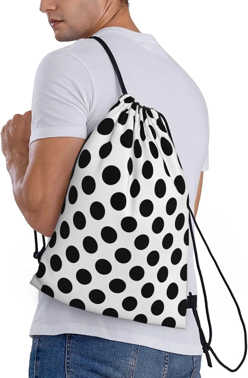 Cute Polka Dots Drawstring Bags Backpack Bag Casual String Daypack for Women Men Sport Gym Yoga Travel Backpacks
