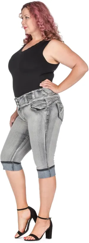 D&B by LA CHULA Women's Plus Size Blue Denim Jeans Bermuda Short/Capri Pants