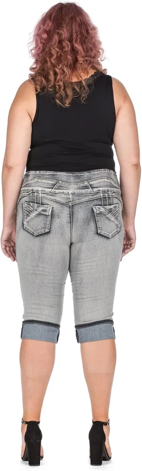D&B by LA CHULA Women's Plus Size Blue Denim Jeans Bermuda Short/Capri Pants