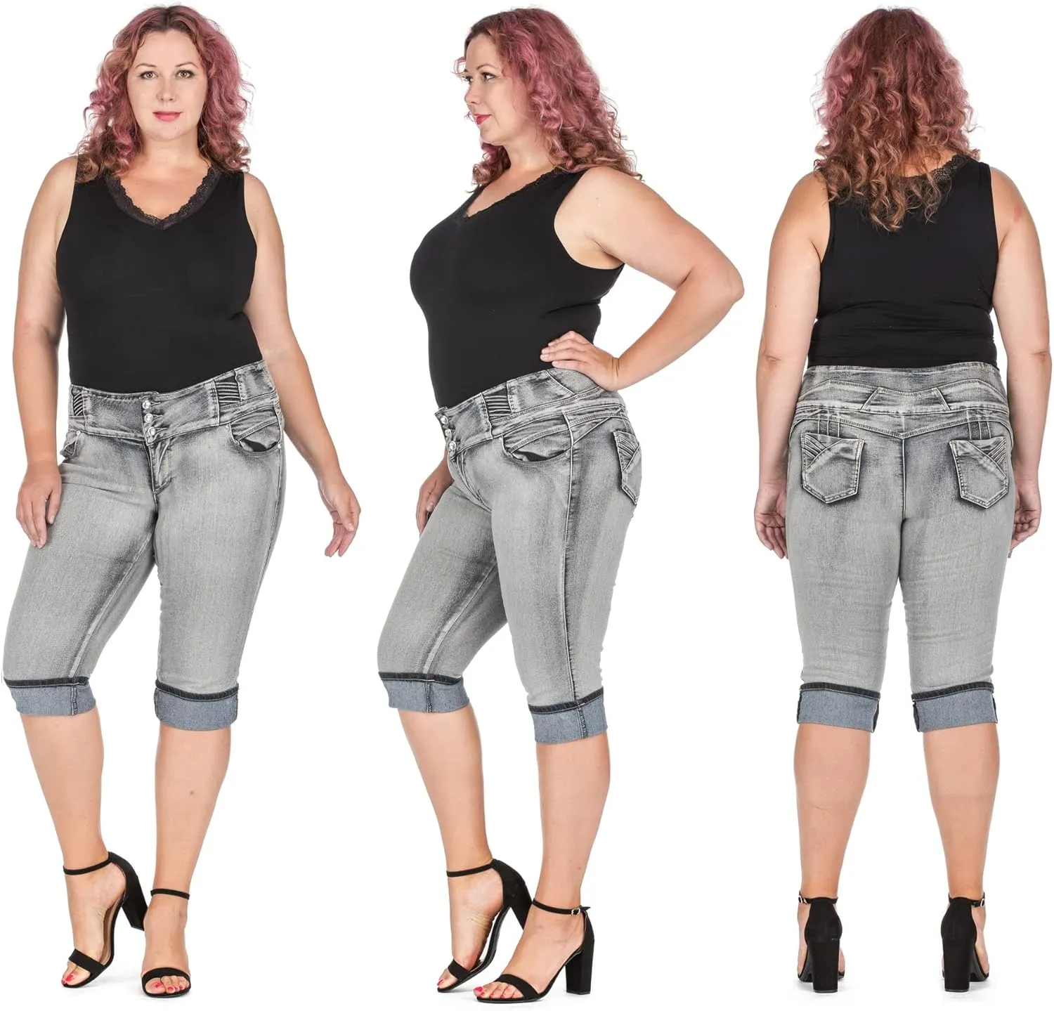 D&B by LA CHULA Women's Plus Size Blue Denim Jeans Bermuda Short/Capri Pants