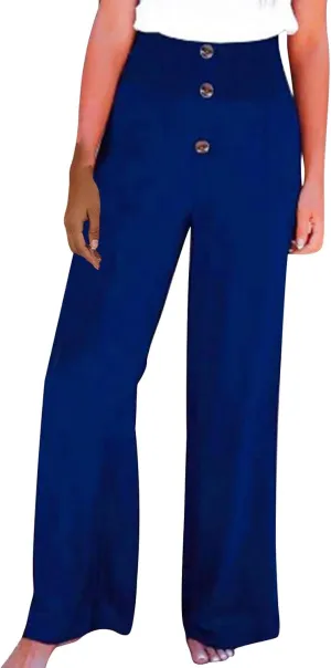DASAYO Cotton Linen Pants for Women Smocked High Waisted Palazzo Pants Ladies Dressy Casual Wide Leg Trousers Summer Fashion
