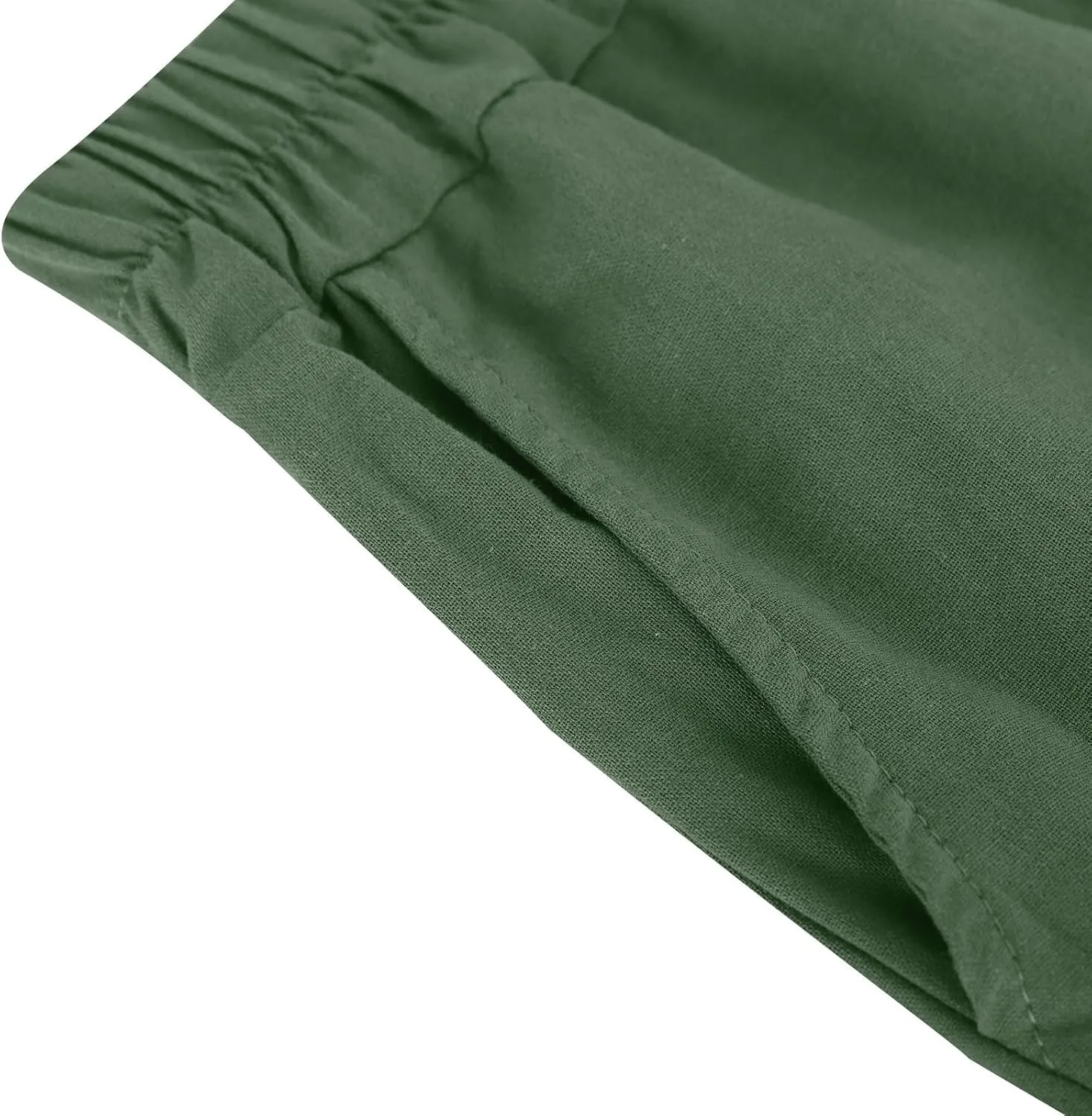 DASAYO Linen Pants Women Summer Elastic Waist Wide Leg Trousers with Pockets Ladies Loose Lounge Cropped Palazzo Beach Pants
