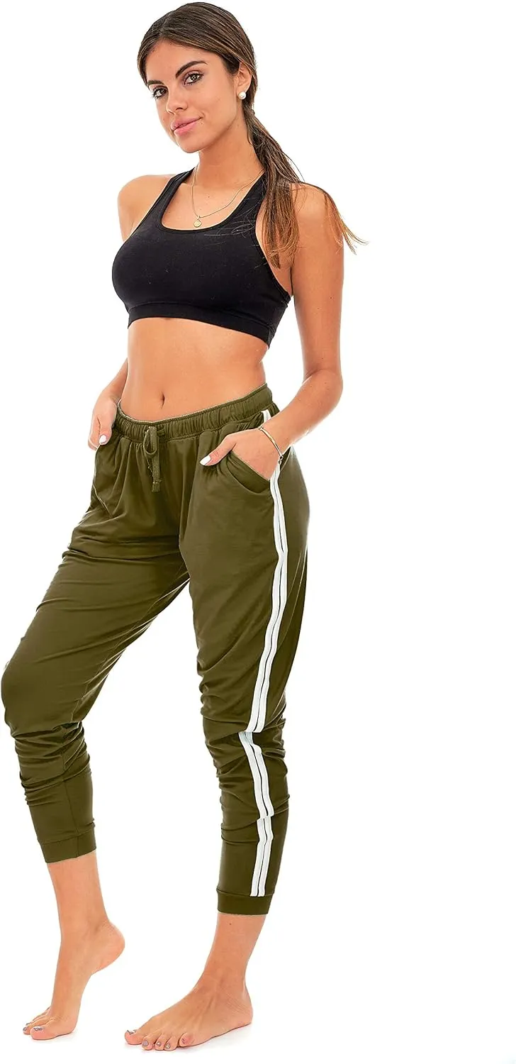 DEAR SPARKLE Workout Jogger for Women Stripe Side Drawstring Lightweight Joggers Yoga Striped Sweatpants   Plus (P7 R)