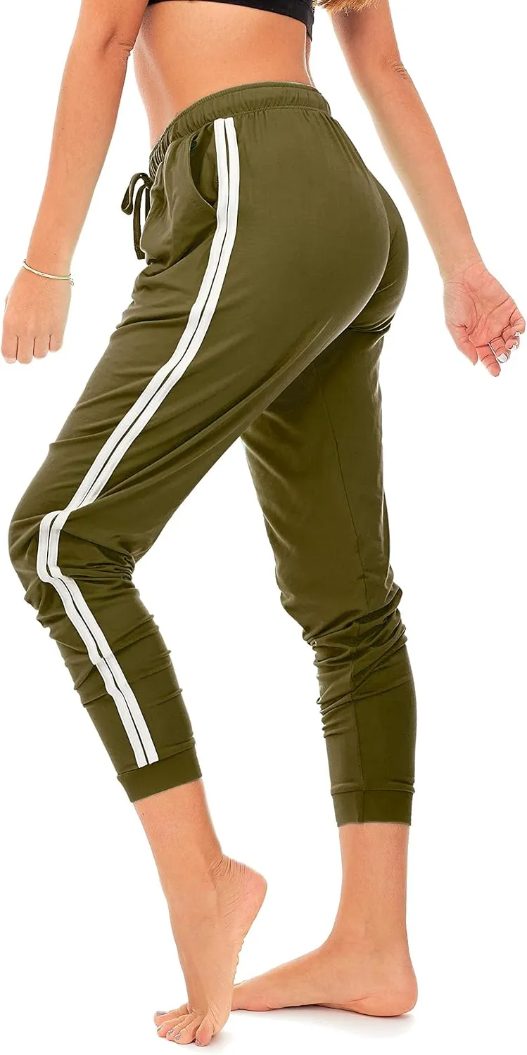 DEAR SPARKLE Workout Jogger for Women Stripe Side Drawstring Lightweight Joggers Yoga Striped Sweatpants   Plus (P7 R)