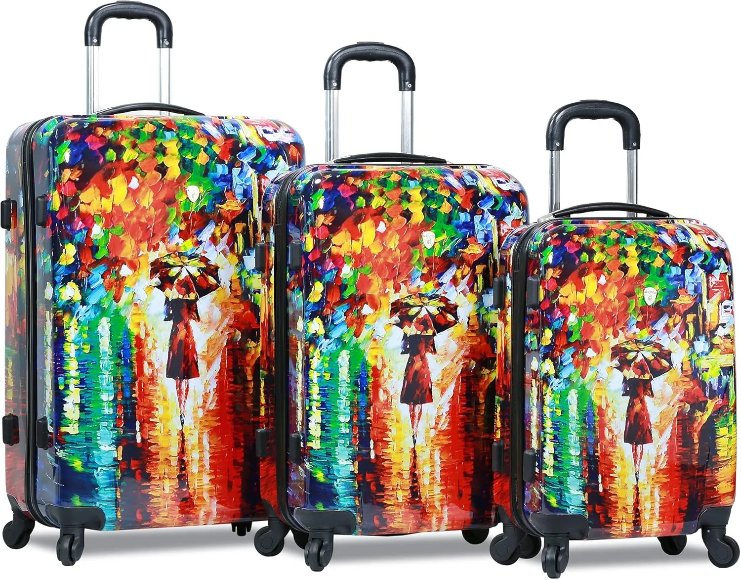 Dejuno Parisian Nights Hardside 3-PC Spinner Luggage Set, Multicolor, [III] 20x13x9,25x15x10,29x17.5x11