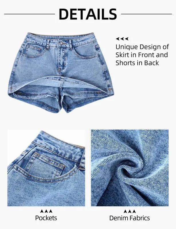 Denim Skort Women High Waist Mini Jean Skirt for Women Stretch Casual Mini Jean Skort