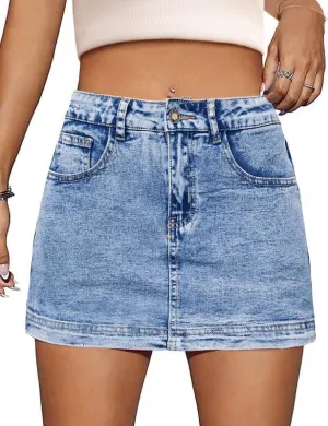 Denim Skort Women High Waist Mini Jean Skirt for Women Stretch Casual Mini Jean Skort