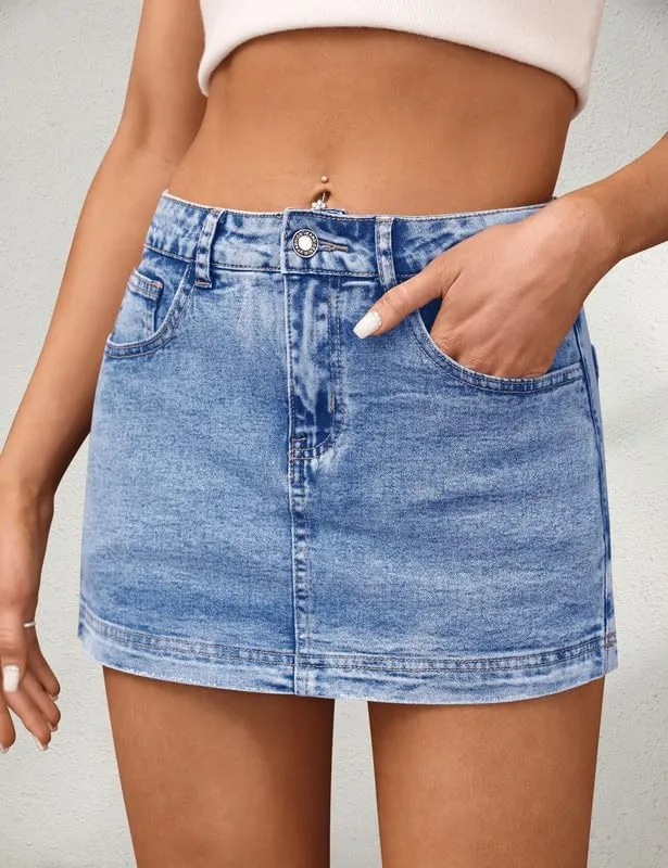 Denim Skort Women High Waist Mini Jean Skirt for Women Stretch Casual Mini Jean Skort