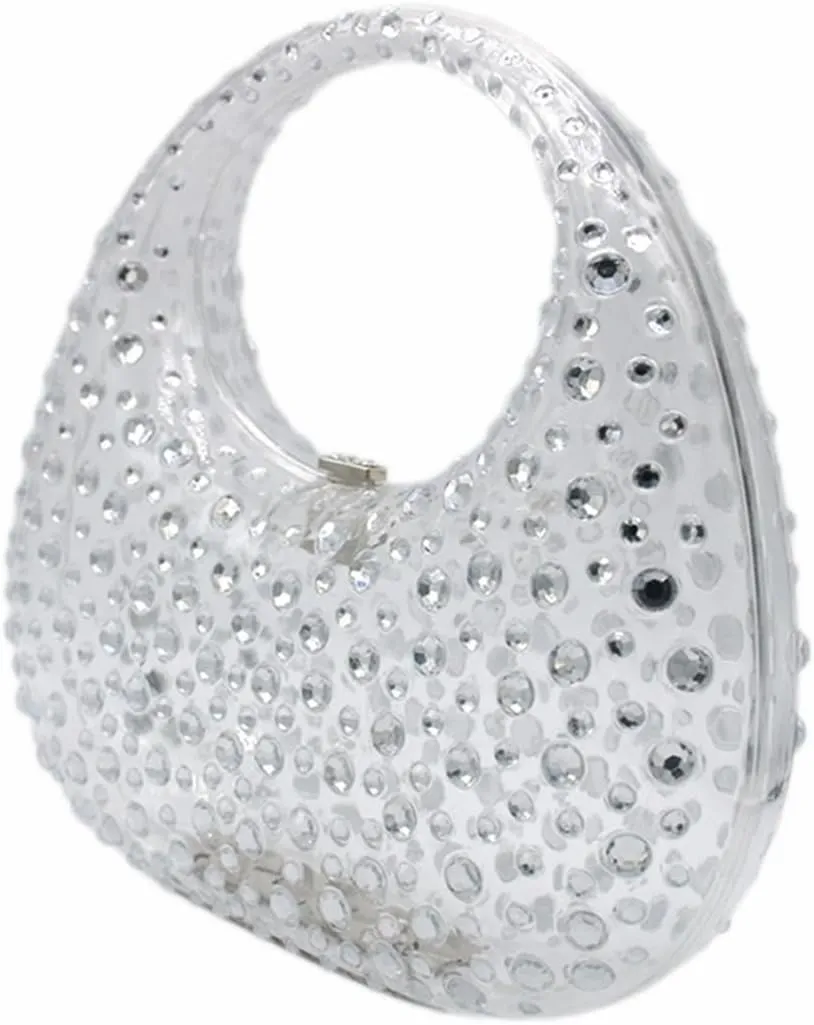 DJBM Crescent Acrylic Clutch Purse Top Handle Moon Hobo Bag Marble Acrylic Evening Handbag for Wedding Party Prom