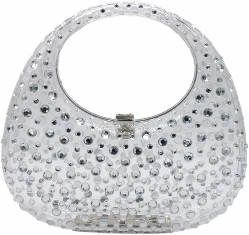DJBM Crescent Acrylic Clutch Purse Top Handle Moon Hobo Bag Marble Acrylic Evening Handbag for Wedding Party Prom