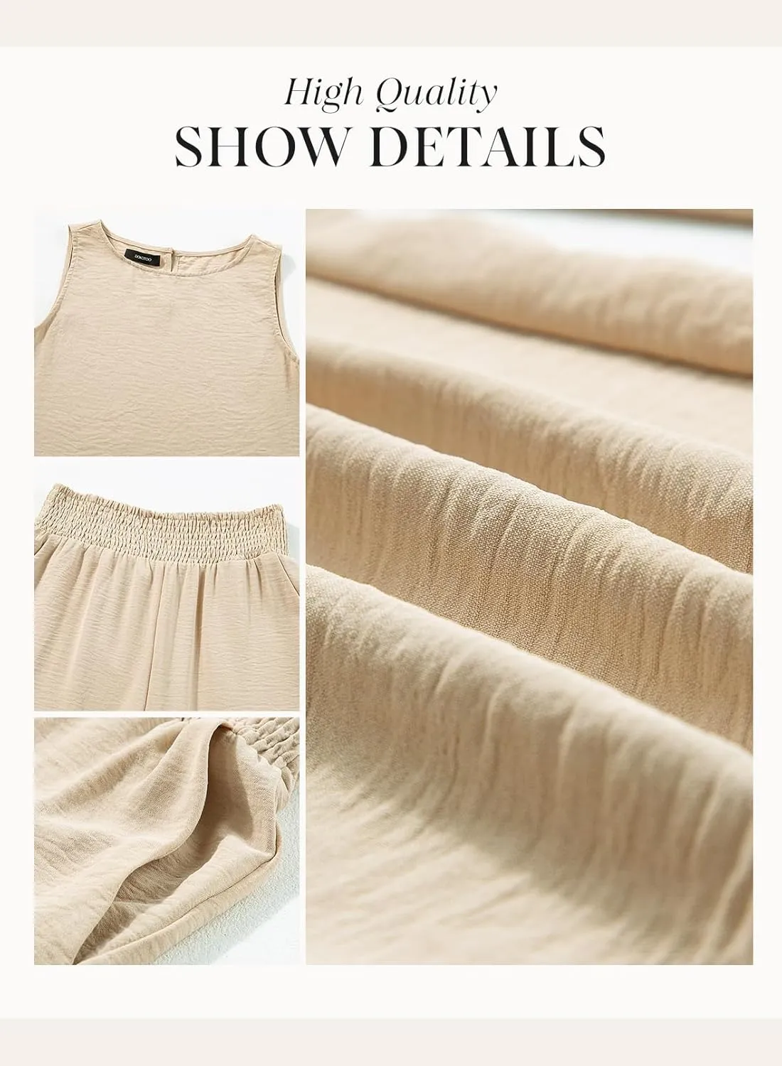 Dokotoo Pants Sets Women 2 Piece Outfits Sleeveless Round Neck Tank Tops Matching Sets for Women Elastic Waist Wide Leg