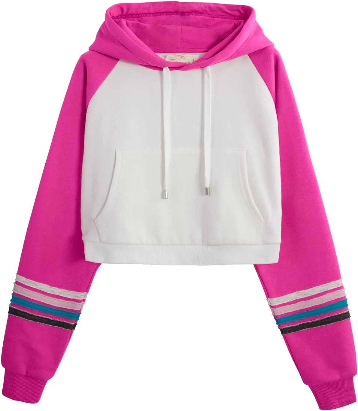 DOUBLJU Casual Crop Hoodies Long Sleeve Pullover Drawstring Hooded Sweatshirts Basic Cropped Tops for Womens with Plus Size