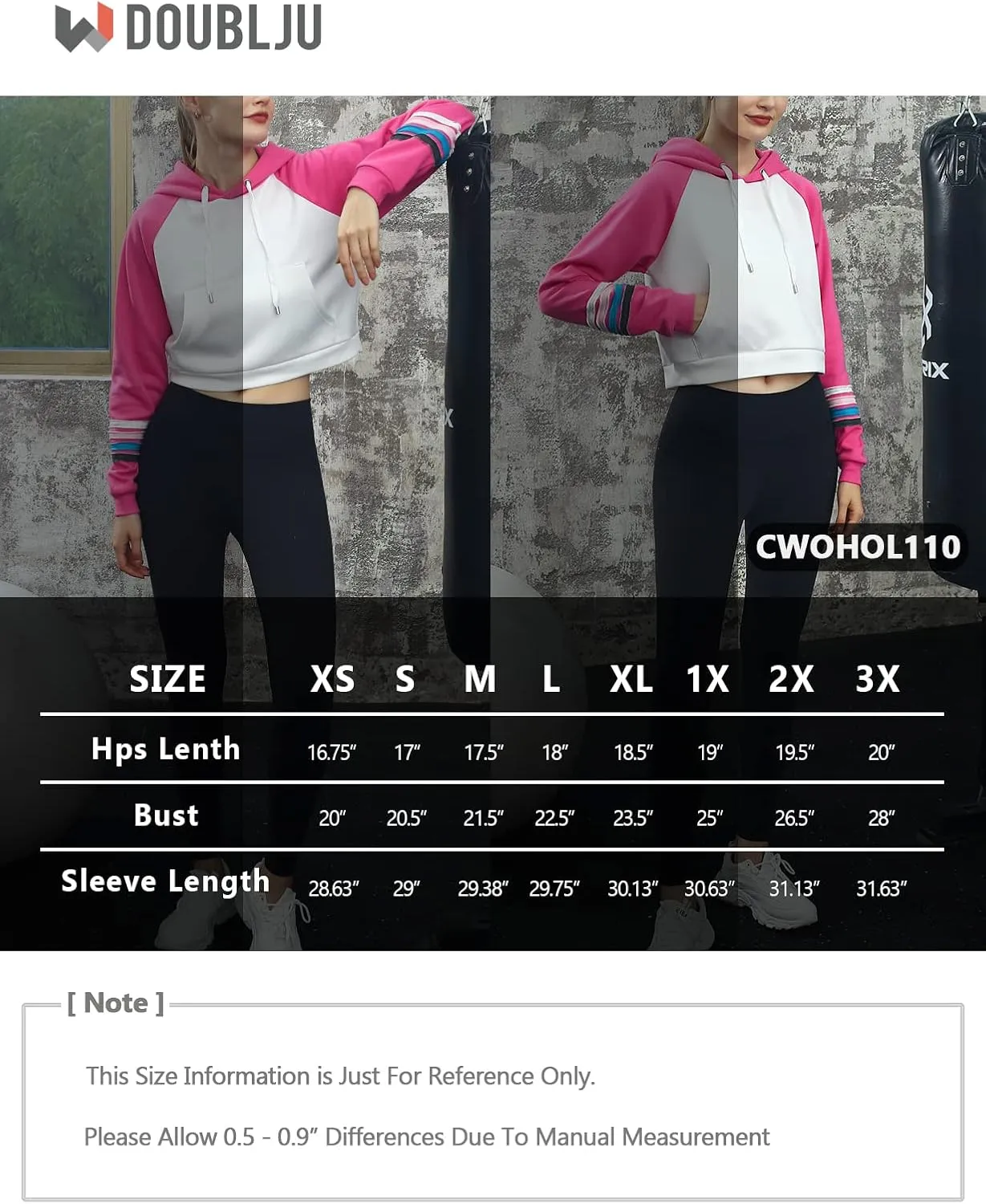 DOUBLJU Casual Crop Hoodies Long Sleeve Pullover Drawstring Hooded Sweatshirts Basic Cropped Tops for Womens with Plus Size