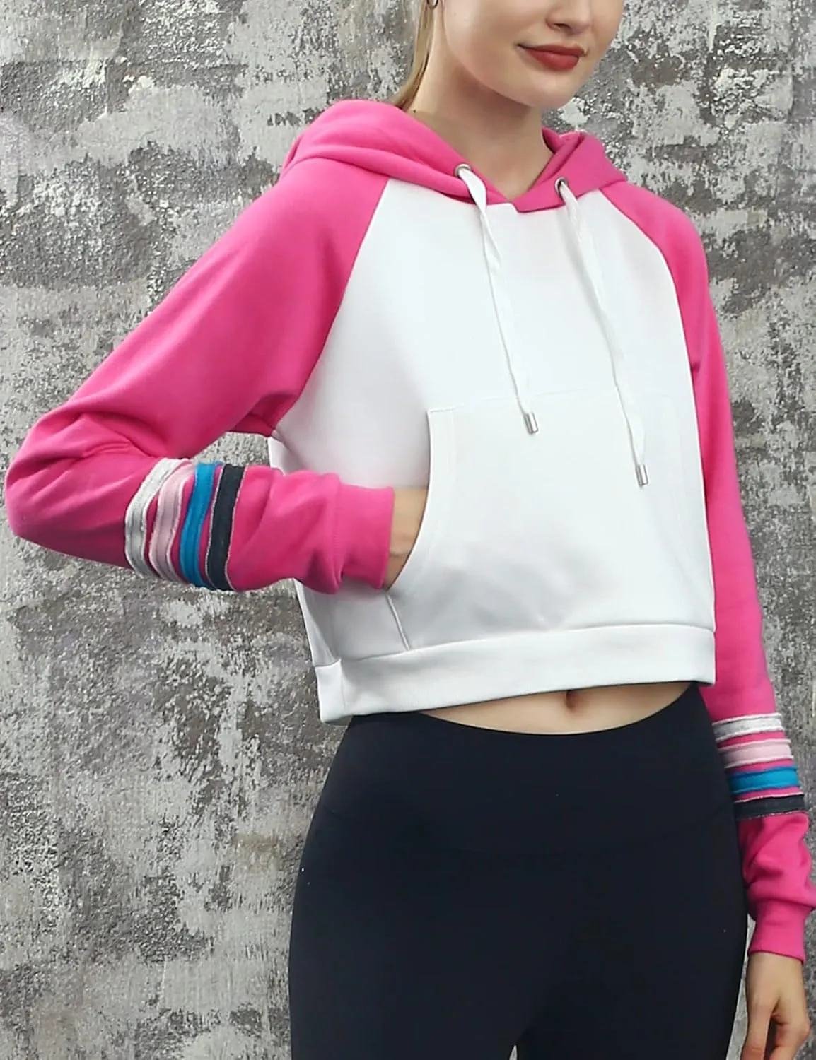 DOUBLJU Casual Crop Hoodies Long Sleeve Pullover Drawstring Hooded Sweatshirts Basic Cropped Tops for Womens with Plus Size