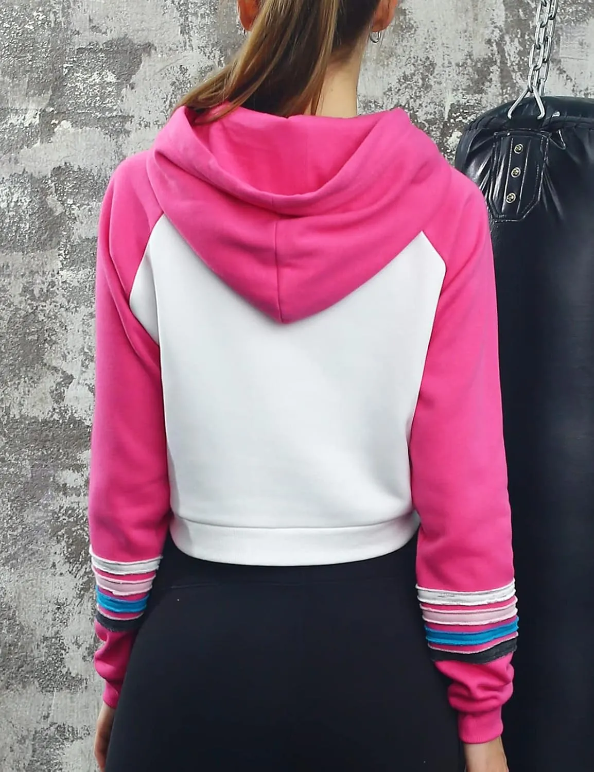 DOUBLJU Casual Crop Hoodies Long Sleeve Pullover Drawstring Hooded Sweatshirts Basic Cropped Tops for Womens with Plus Size