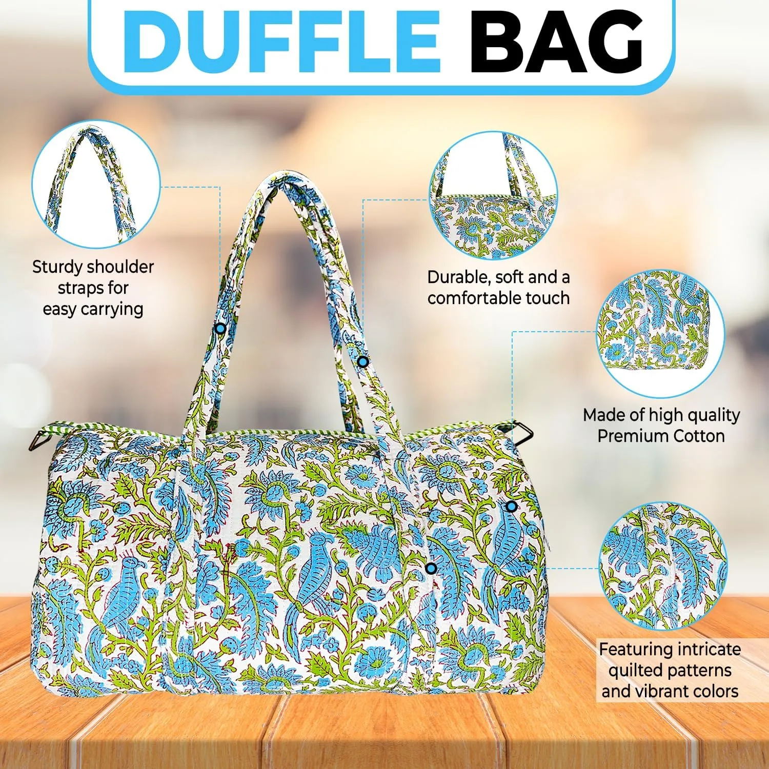 Duffle Bag  Handmade Block Print Duffle, Boho, Weekender, Travel Tote | Overnight Gym Yoga | Sustainable Cotton | Maternity, Hospital & Pregnancy Essentials | Washable
