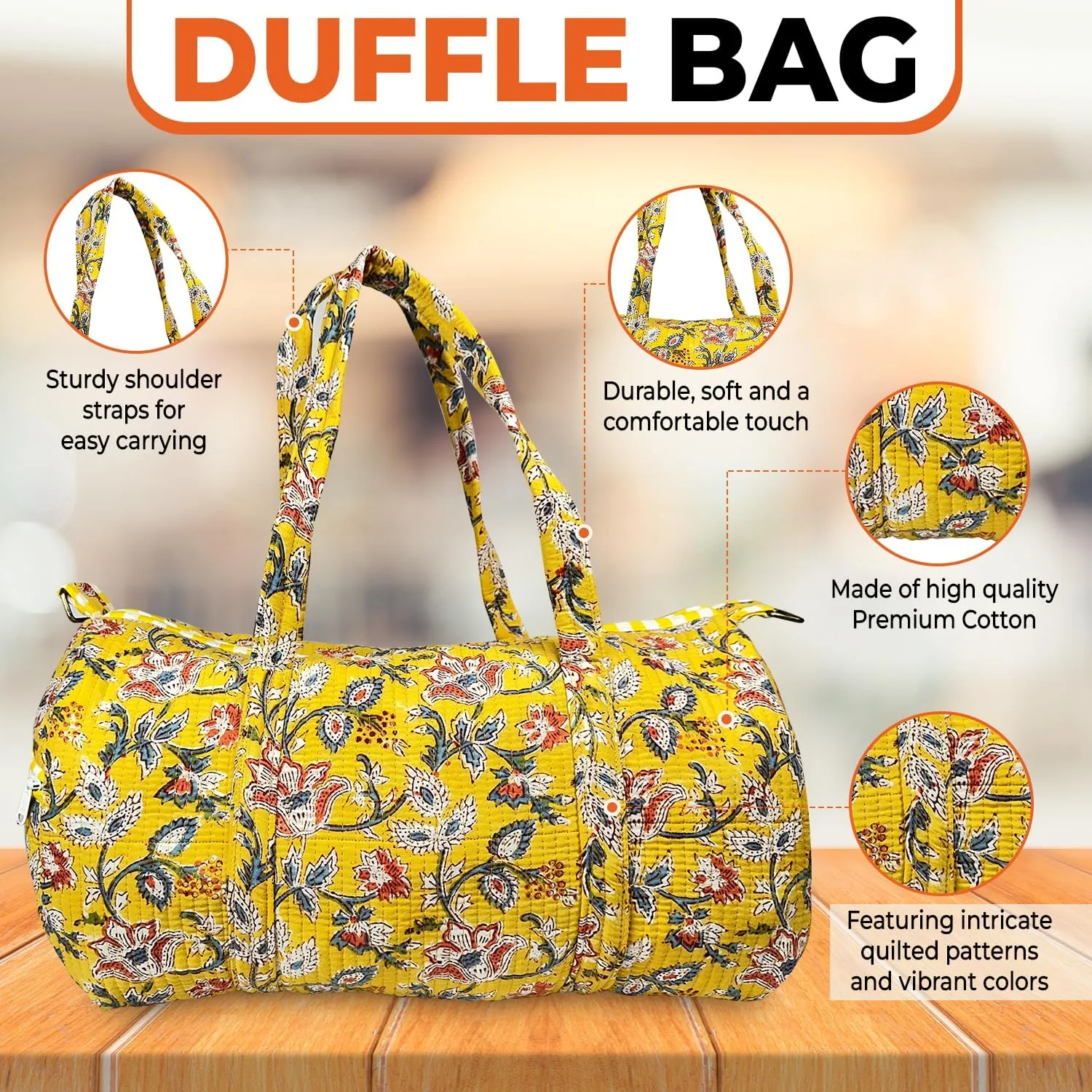 Duffle Bag  Handmade Block Print Duffle, Boho, Weekender, Travel Tote | Overnight Gym Yoga | Sustainable Cotton | Maternity, Hospital & Pregnancy Essentials | Washable
