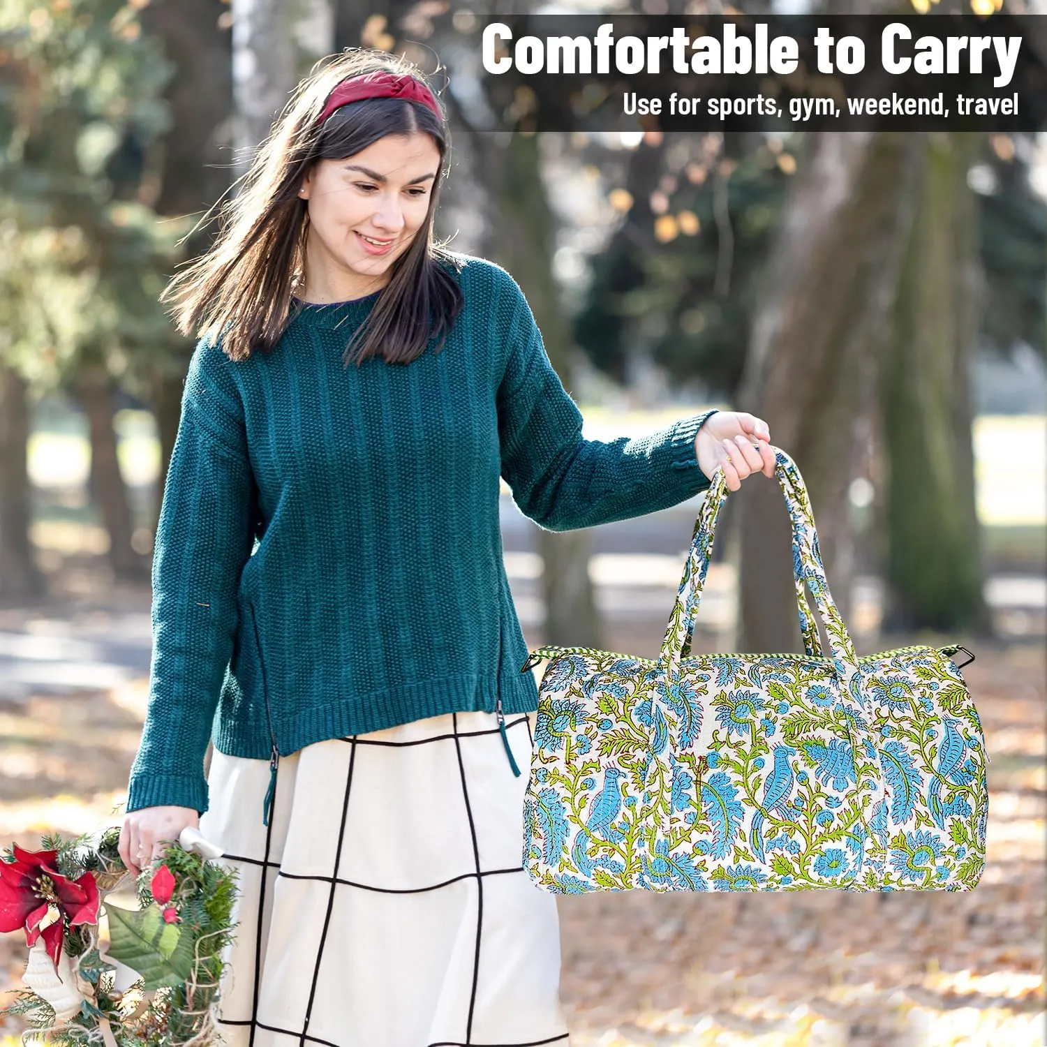 Duffle Bag  Handmade Block Print Duffle, Boho, Weekender, Travel Tote | Overnight Gym Yoga | Sustainable Cotton | Maternity, Hospital & Pregnancy Essentials | Washable