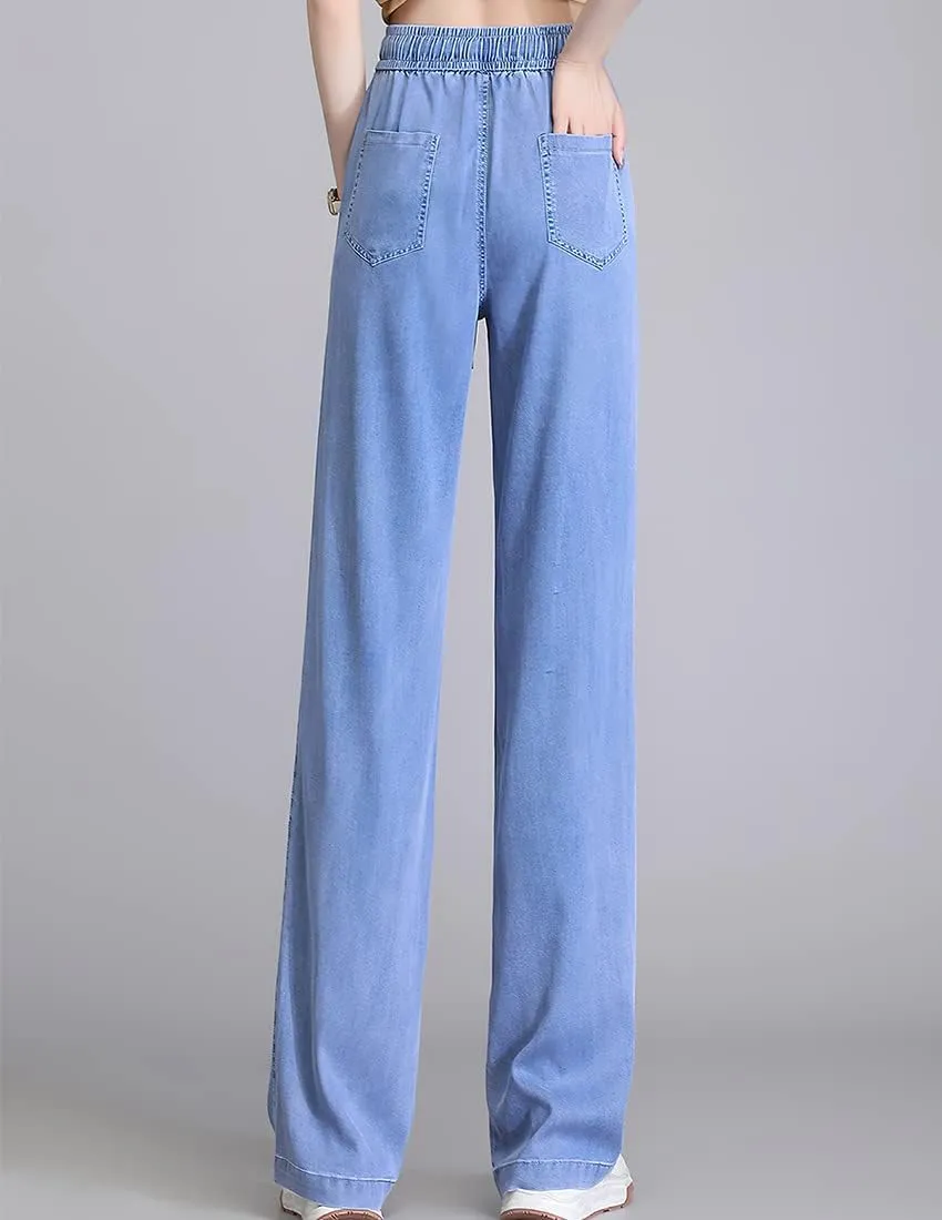ebossy Women's Casual High Waist Korean Lyocell Harem Pants Cropped Trousers