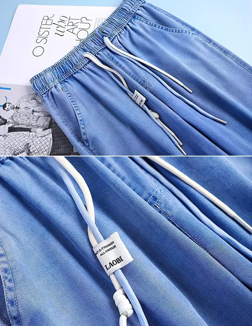 ebossy Women's Casual High Waist Korean Lyocell Harem Pants Cropped Trousers