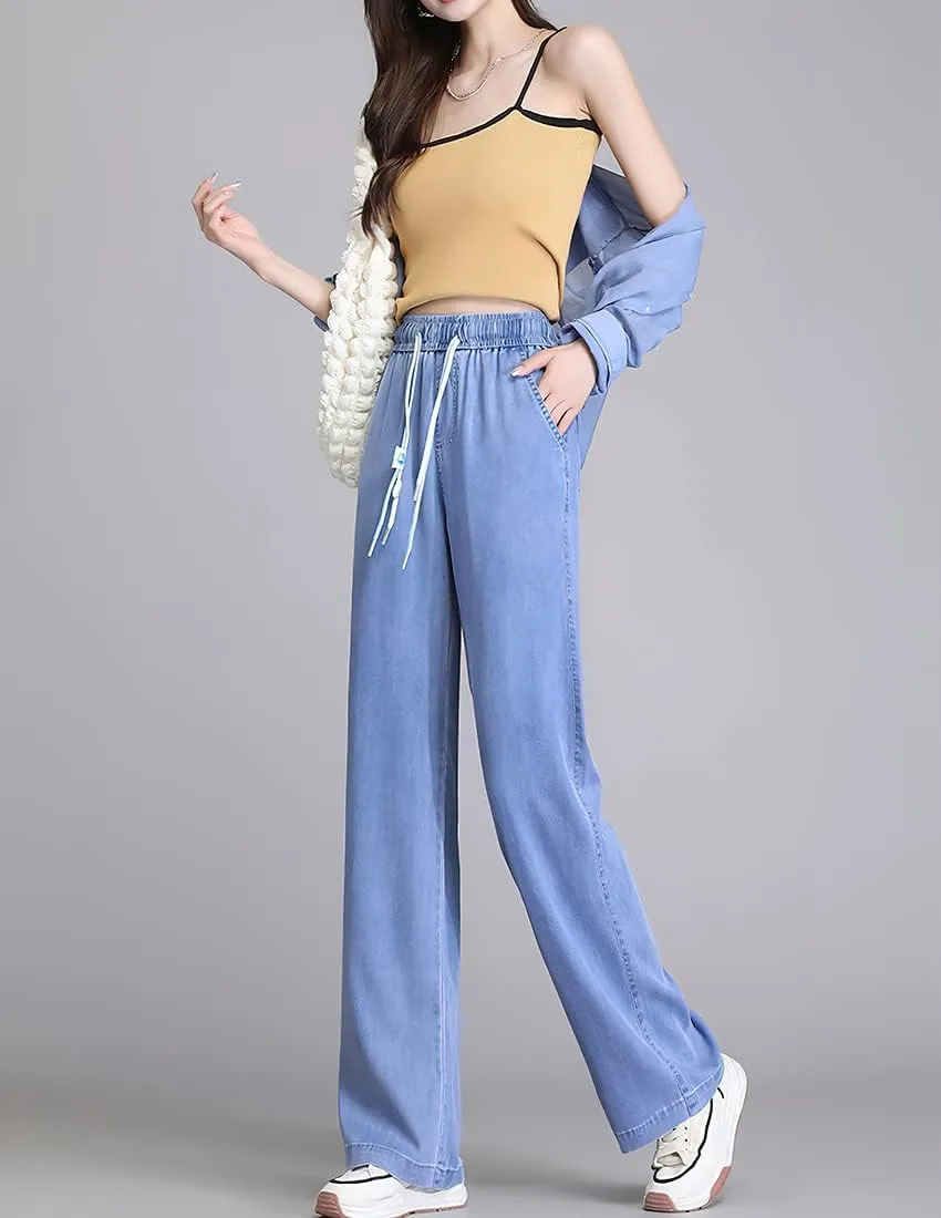 ebossy Women's Casual High Waist Korean Lyocell Harem Pants Cropped Trousers