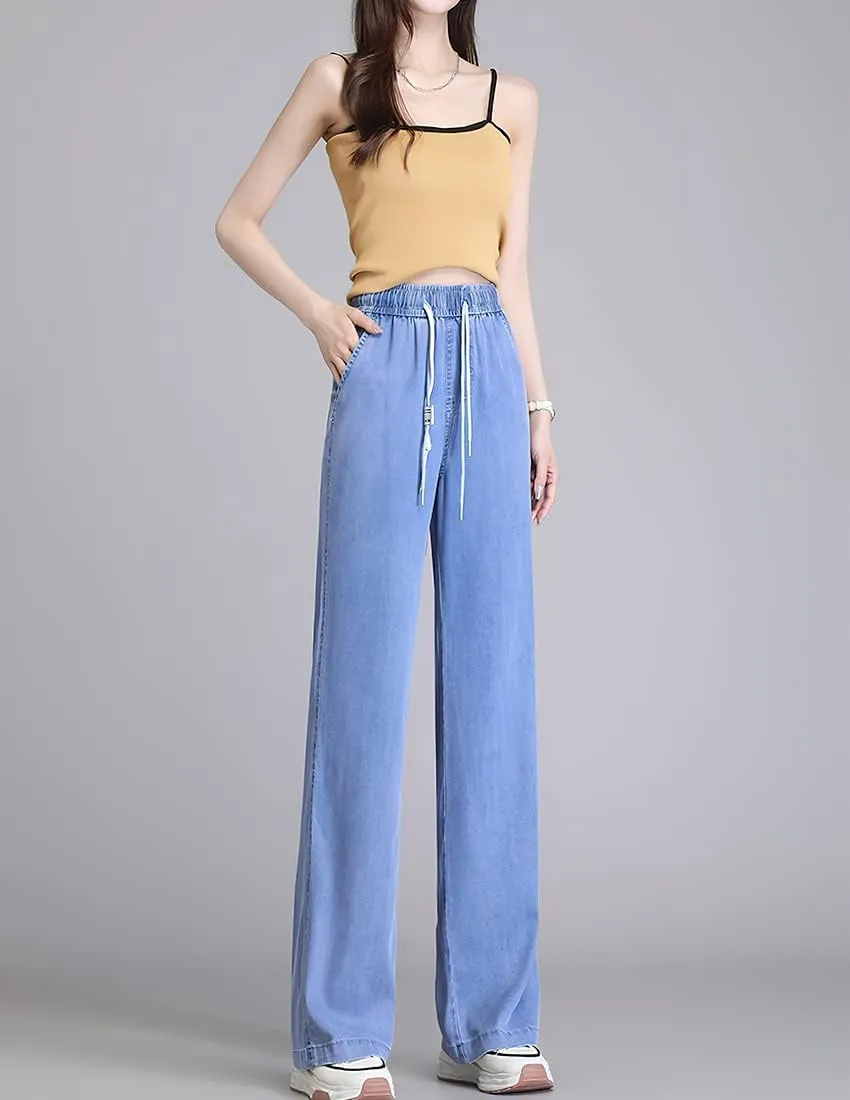 ebossy Women's Casual High Waist Korean Lyocell Harem Pants Cropped Trousers
