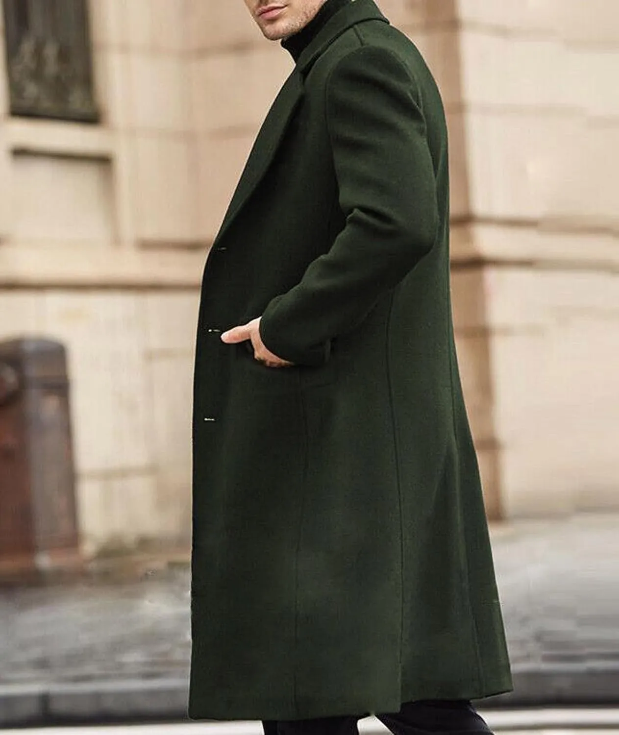 ECDAHICC Men's Slim Fit Single Breasted Trench Coat Winter Pea Coat Notch Lapel Long Casual Overcoat wih Pockets
