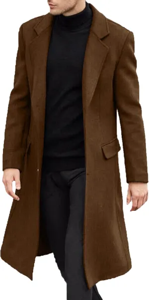 ECDAHICC Men's Slim Fit Single Breasted Trench Coat Winter Pea Coat Notch Lapel Long Casual Overcoat wih Pockets